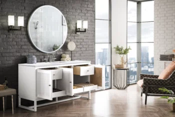 Athens 60" Single Vanity, Glossy White w/ 3 CM Arctic Fall Solid Surface Top - Image 6