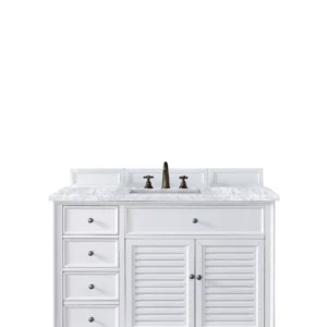 Savannah 48″ Single Vanity, Bright White w/ 3 CM Carrara Top