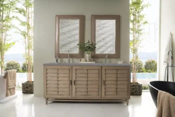 Portland 72" Double Vanity Whitewashed Walnut w/ 3 CM Grey Expo Quartz Top - Image 2