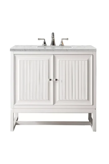 Athens 36" Single Vanity, Glossy White w/ 3 CM Eternal Jasmine Pearl Quartz Top