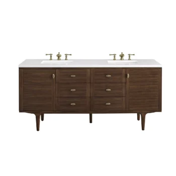 Amberly 72" Double Vanity, Mid-Century Walnut w/ 3 CM White Zeus Top - Image 2