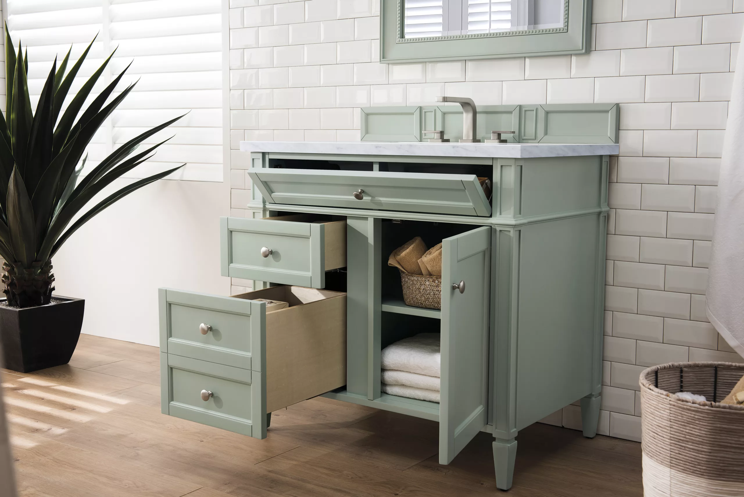 Brittany 36" Single Vanity, Sage Green w/ 3 CM Carrara Marble Top - Image 4