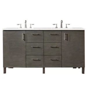 Metropolitan 60″ Double Vanity, Silver Oak w/ 3 CM Eternal Serena Quartz Top