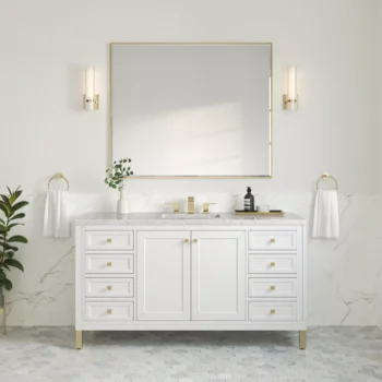 Chicago 60" Single Vanity, Glossy White w/ 3 CM Eternal Jasmine Pearl Top - Image 2
