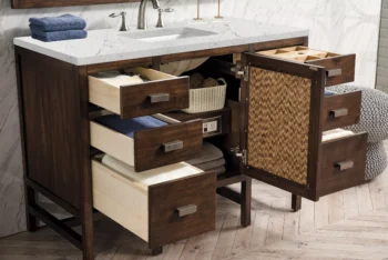 Addison 48" Single Vanity, Mid-Century Acacia w/ 3 CM Eternal Jasmine Pearl Quartz Top - Image 4