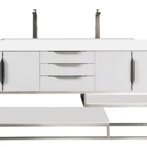 Columbia 72″ Double Vanity, Glossy White w/ Glossy White Composite Stone Top
