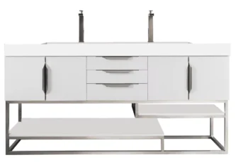 Columbia 72" Double Vanity, Glossy White w/ Glossy White Composite Stone Top