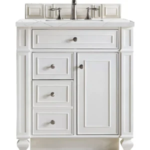 Bristol 30″ Single Vanity, Bright White w/ 3 CM Ethereal Noctis Quartz Top