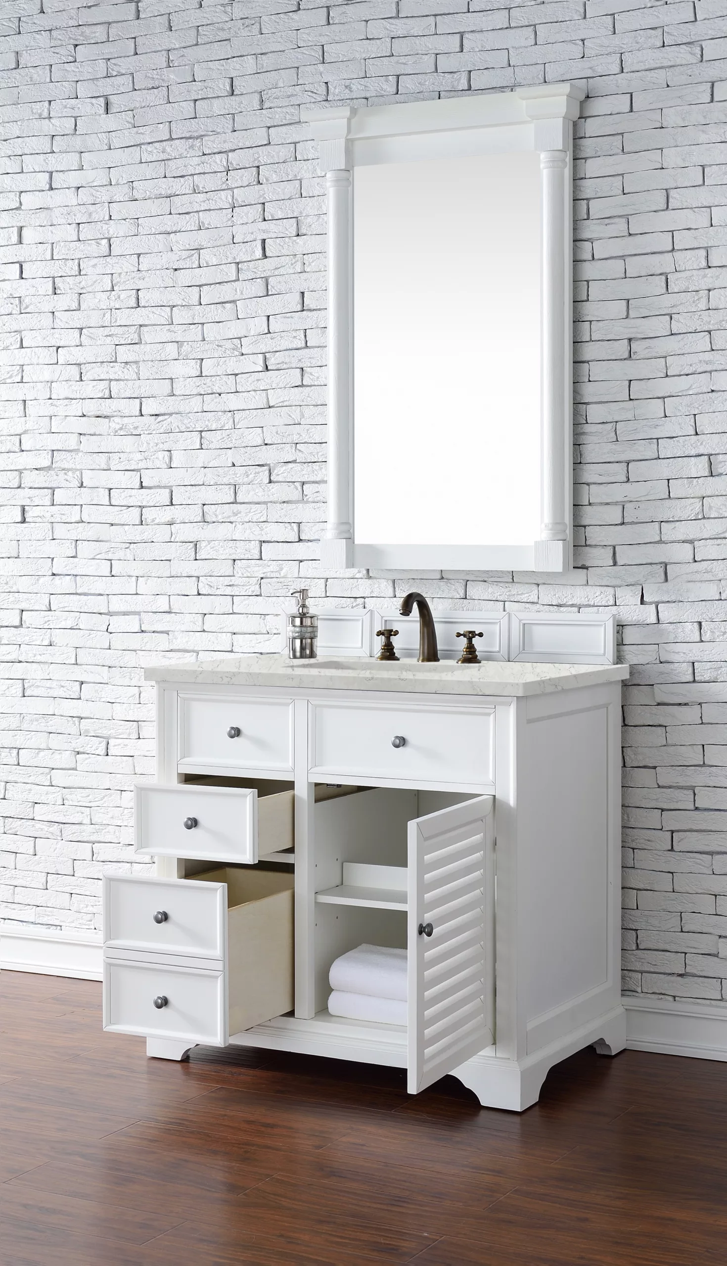 Savannah 36" Single Vanity, Bright White w/ 3 CM Eternal Jasmine Pearl Quartz Top - Image 4