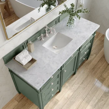 Brittany 60" Single Vanity, Smokey Celadon w/ 3 CM Carrara Marble Top - Image 5