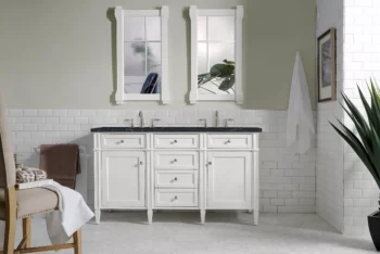 Brittany 60" Double Vanity, Bright White Vanity w/ 3 CM Charcoal Soapstone Quartz Top - Image 2