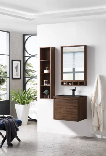 Mantova 23.6" Single Vanity, Mid-Century Walnut w/ Charcoal Black Composite Stone Top - Image 3
