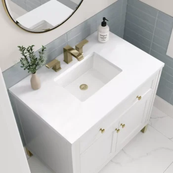 Chicago 36" Single Vanity, Glossy White w/ 3 CM White Zeus Top - Image 4