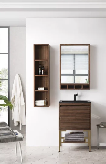 Milan 23.6" Single Vanity, Mid-Century Walnut, Radiant Gold w/ Charcoal Black Composite Stone Top - Image 2