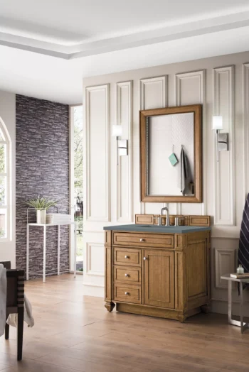 Bristol 36" Single Vanity, Saddle Brown w/ 3 CM Cala Blue Top - Image 3