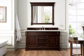 Brookfield 60" Single Vanity, Burnished Mahogany w/ 3 CM Eternal Serena Quartz Top - Image 2