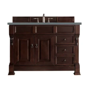 Brookfield 48″ Single Vanity, Burnished Mahogany w/ 3 CM Cala Blue Quartz Top