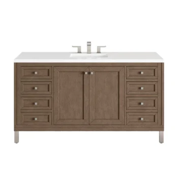 Chicago 60" Single Vanity, Whitewashed Walnut w/ 3 CM White Zeus Quartz Top