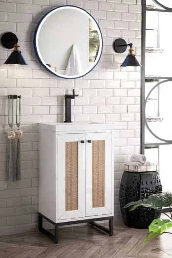 Chianti 20" Single Vanity, Glossy White, Matte Black, w/ White Glossy Composite Stone Top - Image 5