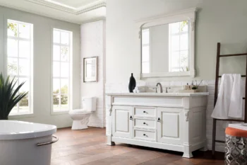 Brookfield 60" Single Vanity, Bright White w/ 3 CM Eternal Jasmine Pearl Quartz Top - Image 3
