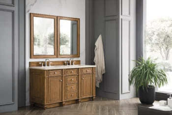 Bristol 60" Double Vanity, Saddle Brown w/ 3 CM Eternal Marfil Quartz Top - Image 3