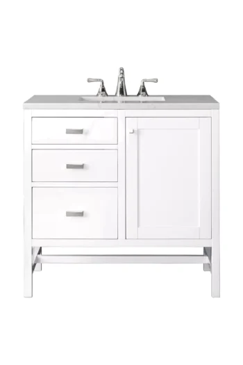 Addison 36" Single Vanity, Glossy White w/ 3 CM Eternal Jasmine Pearl Quartz Top