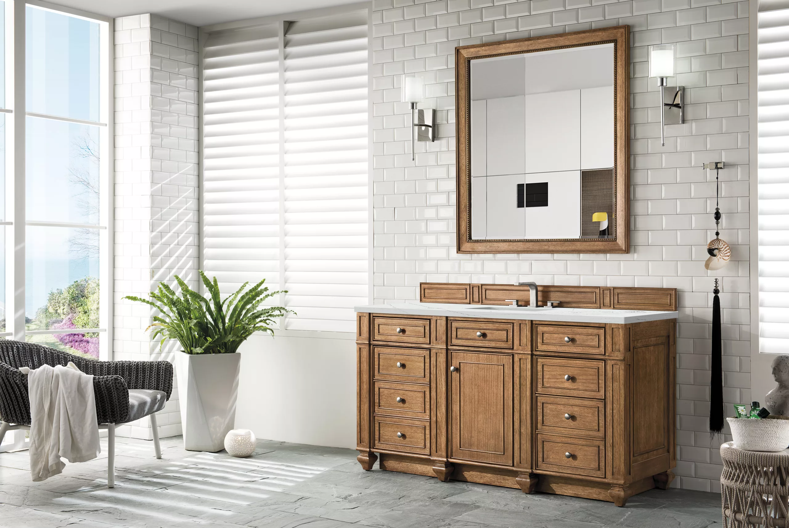 Bristol 60" Single Vanity, Saddle Brown w/ 3 CM Ethereal Noctis Quartz Top - Image 3