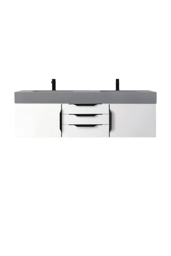 Mercer Island 59" Double Vanity, Glossy White, Matte Black w/ Dusk Grey Glossy Composite Stone Top