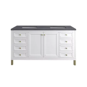 Chicago 60″ Double Vanity, Glossy White w/ 3 CM Charcoal Soapstone Top