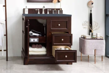 De Soto 36" Single Vanity, Burnished Mahogany w/ 3 CM Charcoal Soapstone Quartz Top - Image 4