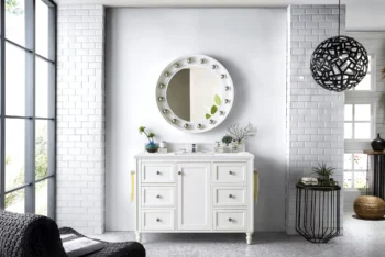 Copper Cove Encore 48" Single Vanity, Bright White w/ 3 CM Arctic Fall Solid Surface Top - Image 2