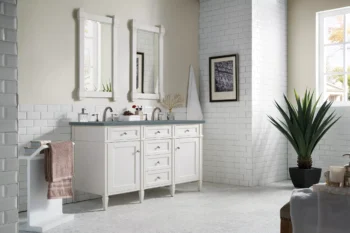 Brittany 60" Double Vanity, Bright White Vanity w/ 3 CM Cala Blue Top - Image 3