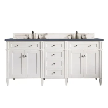 Brittany 72" Double Vanity, Bright White Vanity w/ 3 CM Charcoal Soapstone Quartz Top