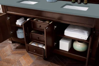 Brookfield 72" Double Vanity, Burnished Mahogany w/ 3 CM Cala Blue Top - Image 4