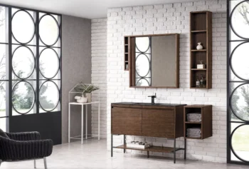 Mantova 47.3" Single Vanity, Mid-Century Walnut, Matte Black Base w/ Charcoal Black Composite Stone Top - Image 3