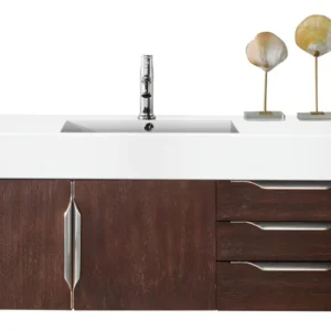 Mercer Island 48″ Single Vanity, Coffee Oak w/ Glossy White Composite Stone Top