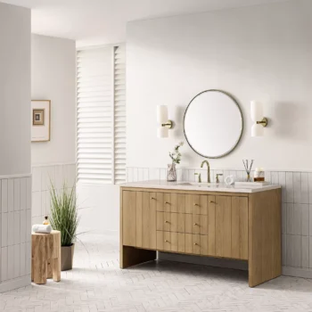 Hudson 60" Single Vanity, Light Natural Oak w/ 3 CM Eternal Marfil Top - Image 3