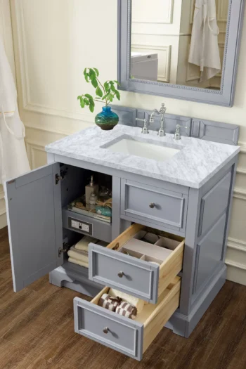 De Soto 36" Single Vanity, Silver Gray w/ 3 CM Carrara Marble Top - Image 4