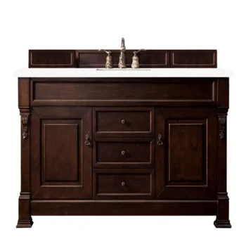 Brookfield 60" Single Vanity, Burnished Mahogany w/ 3 CM White Zeus Quartz Top
