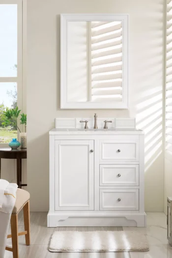 De Soto 36" Single Vanity, Bright White w/ 3 CM Eternal Serena Quartz Top - Image 2