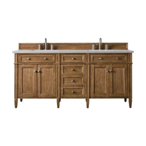 Brittany 72″ Double Vanity, Saddle Brown w/ 3 CM Eternal Serena Quartz Top