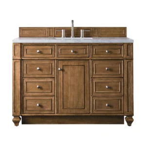 Bristol 48″ Single Vanity, Saddle Brown w/ 3 CM Carrara Marble Top