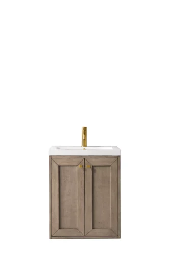 Chianti 20" Single Vanity, Whitewashed Walnut w/ White Glossy Composite Stone Top - Image 2