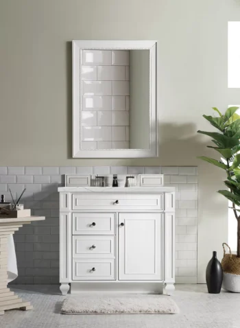 Bristol 36" Single Vanity, Bright White w/ 3 CM Ethereal Noctis Quartz Top - Image 2