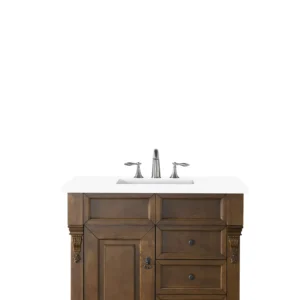 Brookfield 36″ Single Vanity, Country Oak w/ 3 CM White Zeus Quartz Top