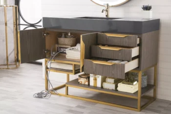 Columbia 48" Single Vanity, Ash Gray, Radiant Gold w/ Dusk Grey Glossy Composite Stone Top - Image 3