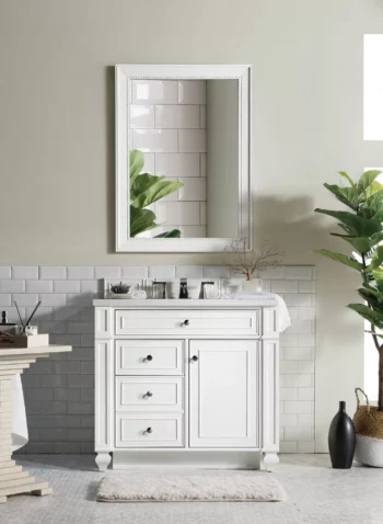 Bristol 36" Single Vanity, Bright White w/ 3 CM Arctic Fall Solid Surface Top - Image 2