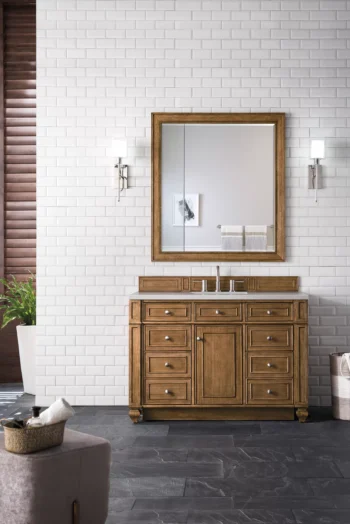 Bristol 48" Single Vanity, Saddle Brown w/ 3 CM Eternal Serena Quartz Top - Image 2