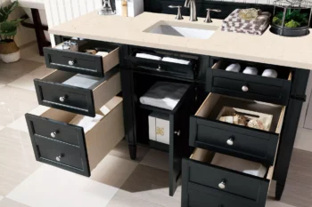 Brittany 60" Single Vanity, Black Onyx, w/ 3 CM Eternal Marfil Quartz Top - Image 4