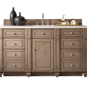 Bristol 60″ Single Vanity, Whitewashed Walnut w/ 3 CM Eternal Jasmine Pearl Quartz Top